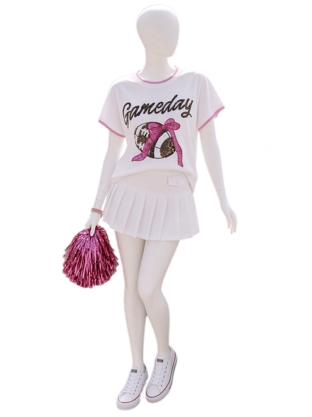LE LIS game day sequin football white knit sweater XS S M L